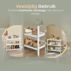 O'DADDY Bamboe Schoenenrek - 3 Laags - Voor 12 Paar - Wit - 70x26x55 cm