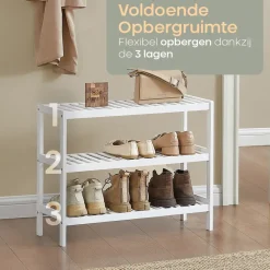 O'DADDY Bamboe Schoenenrek - 3 Laags - Voor 12 Paar - Wit - 70x26x55 cm