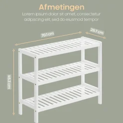 O'DADDY Bamboe Schoenenrek - 3 Laags - Voor 12 Paar - Wit - 70x26x55 cm