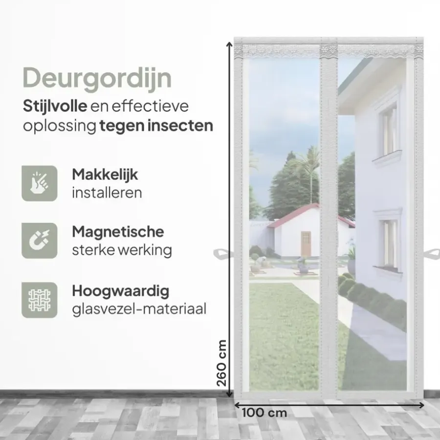 Raam En Deurhorren-O'DADDY Deurgordijn Deluxe FIBER 100x260 - Magnetisch Vliegengordijn Wit