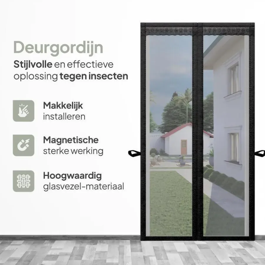 Raam En Deurhorren-O'DADDY Deurgordijn Deluxe FIBER - Magnetisch Vliegengordijn 140x260 Zwart