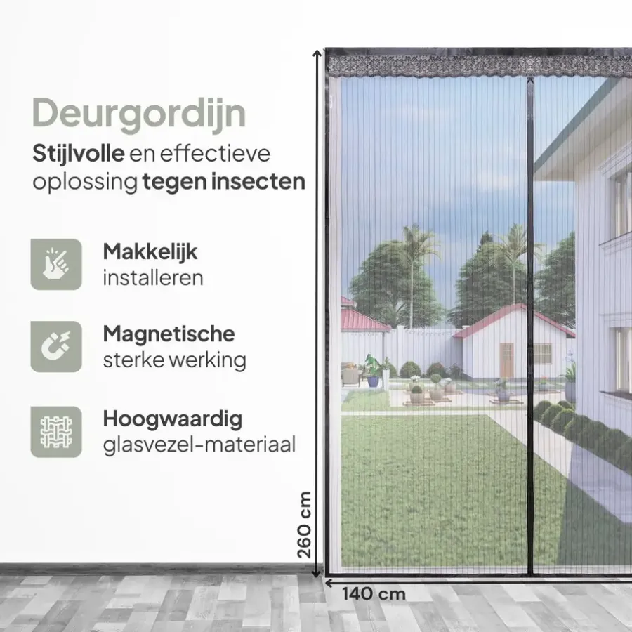 Raam En Deurhorren-O'DADDY Deurgordijn Deluxe FIBER - Magnetisch Vliegengordijn 140x260 Zwart