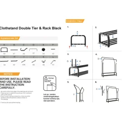 O'DADDY Dubbel Kledingrek met Schoenenrek - Zwart - 110x33x(137-157) cm