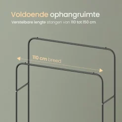 O'DADDY Dubbel Kledingrek Metaal Zwart met Schoenenrek 110x54x(130-150)cm