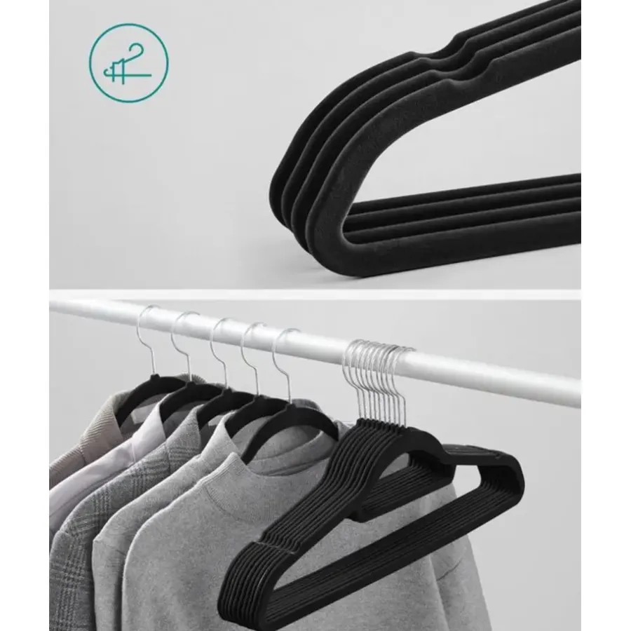 O'DADDY Fluwelen Kledinghangers - 20 Stuks - Antislip - Zwart