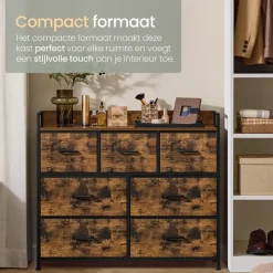O'DADDY Industrieel Ladekast - 7 Laden - Vintage Bruin/Zwart - 28,5x98x85 cm