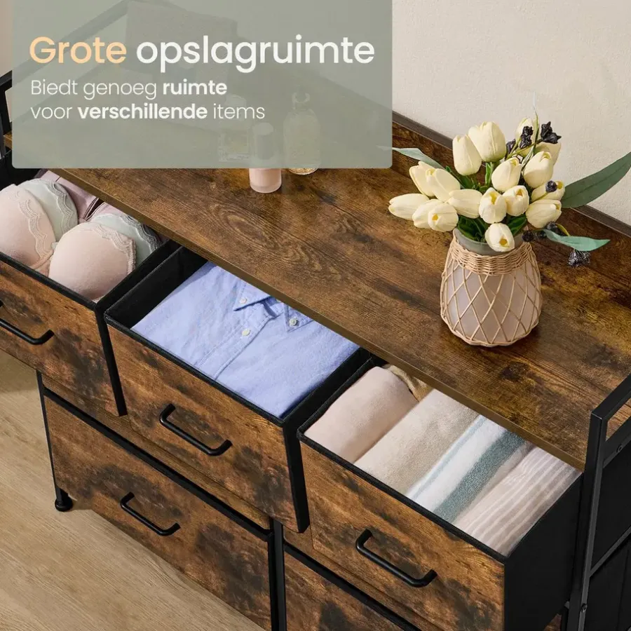 O'DADDY Industrieel Ladekast - 7 Laden - Vintage Bruin/Zwart - 28,5x98x85 cm