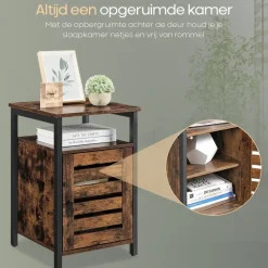 O'DADDY Industrieel Nachtkastje met Deur - 40x40x60 cm - Modern Bruin