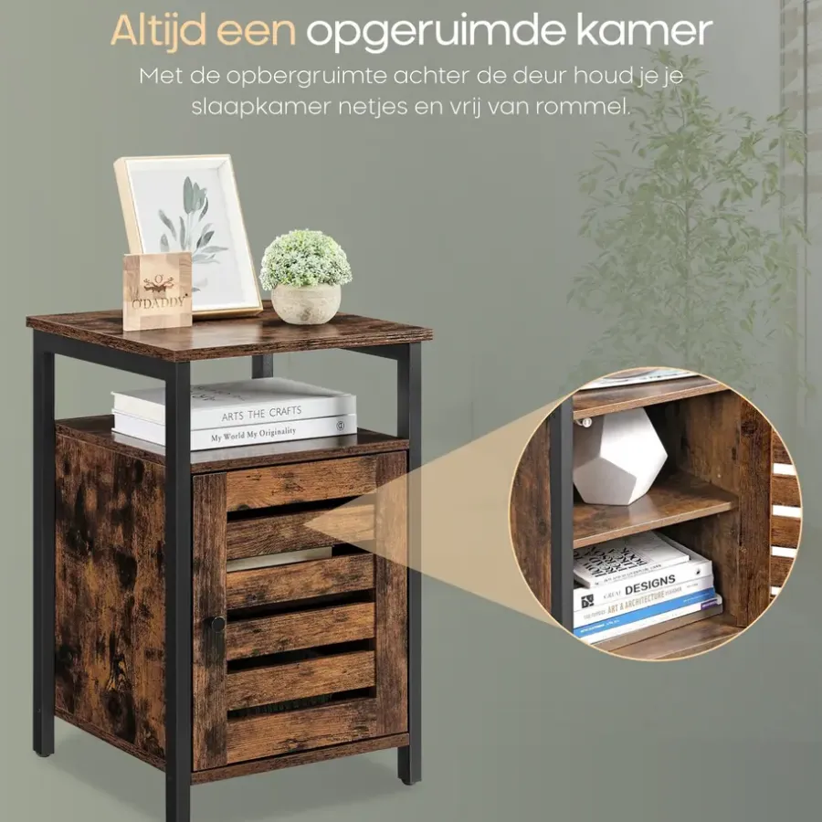 O'DADDY Industrieel Nachtkastje met Deur - 40x40x60 cm - Modern Bruin