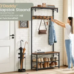Kapstokken-O'DADDY O’DADDY Kapstok met Schoenenrek – 15 Haken – 2-Laags – 80x32x178,5 cm