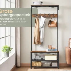 Kapstokken-O'DADDY O’DADDY Kapstok met Schoenenrek – 15 Haken – 2-Laags – 80x32x178,5 cm