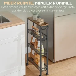 Trolleys-O'DADDY Keukentrolley - Industrieel Design - Bruin Hout/Zwart Metaal