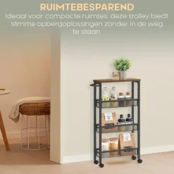Trolleys-O'DADDY Keukentrolley - Industrieel Design - Bruin Hout/Zwart Metaal