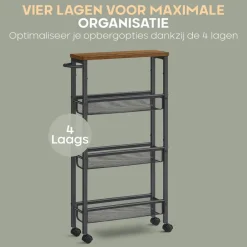 Trolleys-O'DADDY Keukentrolley - Industrieel Design - Bruin Hout/Zwart Metaal