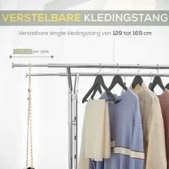 Kledingopbergers|Kledingrekken-O'DADDY Kledingrek - Dubbele Stang - Uitschuifbaar & Verstelbaar - 110 kg