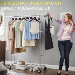 Kledingopbergers|Kledingrekken-O'DADDY Kledingrek - Dubbele Stang - Uitschuifbaar & Verstelbaar - 110 kg