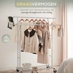 Kledingopbergers|Kledingrekken-O'DADDY Kledingrek - Dubbele Stang - Uitschuifbaar & Verstelbaar - 110 kg