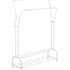 Kledingopbergers|Kledingrekken-O'DADDY Kledingrek met Dubbel Schoenenrek - Wit - 110x33x(137-157) cm