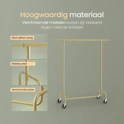 Kledingopbergers|Kledingrekken-O'DADDY Kledingrek op Wielen - 130 Kg Draagvermogen - Verchroomd Metaal