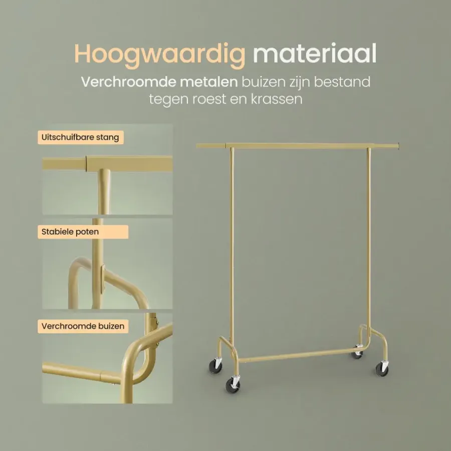 Kledingopbergers|Kledingrekken-O'DADDY Kledingrek op Wielen - 130 Kg Draagvermogen - Verchroomd Metaal