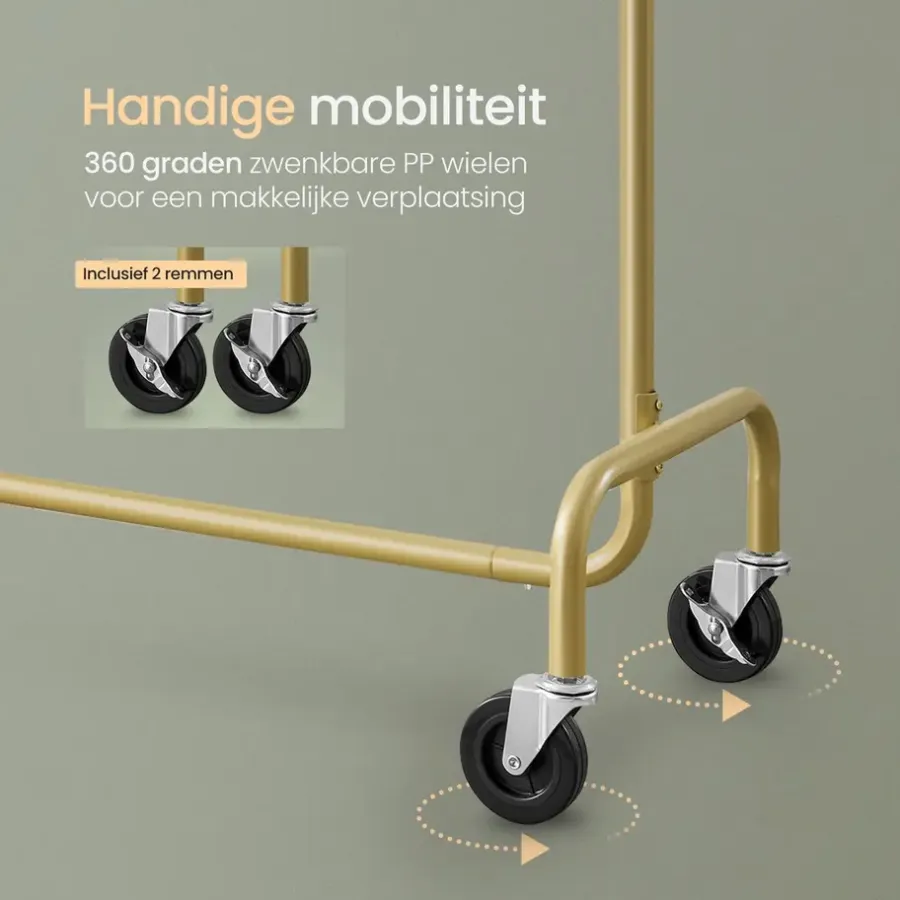 Kledingopbergers|Kledingrekken-O'DADDY Kledingrek op Wielen - 130 Kg Draagvermogen - Verchroomd Metaal
