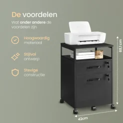 Ladeblokken-O'DADDY Ladekast - Nachtkastje - 44x42x69 cm - Zwart - Mobiel en Duurzaam