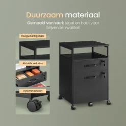 Ladeblokken-O'DADDY Ladekast - Nachtkastje - 44x42x69 cm - Zwart - Mobiel en Duurzaam