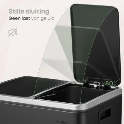 Prullenbakken-O'DADDY O’DADDY Prullenbak 60L - 2 Vakken - Voetbediening - Soft-Close - Zwart