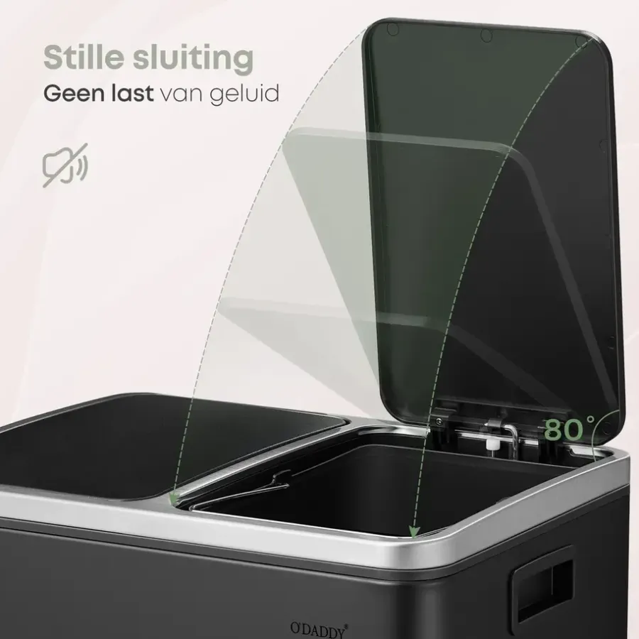 Prullenbakken-O'DADDY O’DADDY Prullenbak 60L - 2 Vakken - Voetbediening - Soft-Close - Zwart