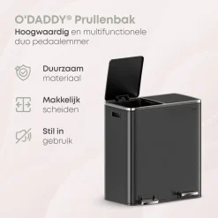 Prullenbakken-O'DADDY O’DADDY Prullenbak 60L - 2 Vakken - Voetbediening - Soft-Close - Zwart
