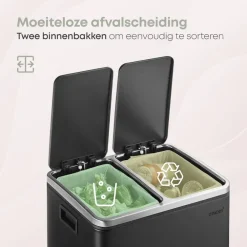 Prullenbakken-O'DADDY O’DADDY Prullenbak 60L - 2 Vakken - Voetbediening - Soft-Close - Zwart