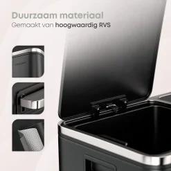Prullenbakken-O'DADDY O’DADDY Prullenbak 60L - 2 Vakken - Voetbediening - Soft-Close - Zwart