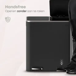 Prullenbakken-O'DADDY O’DADDY Prullenbak 60L - 2 Vakken - Voetbediening - Soft-Close - Zwart