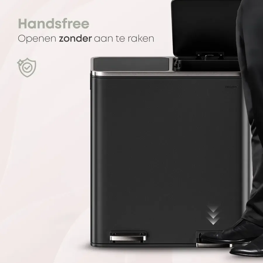 Prullenbakken-O'DADDY O’DADDY Prullenbak 60L - 2 Vakken - Voetbediening - Soft-Close - Zwart