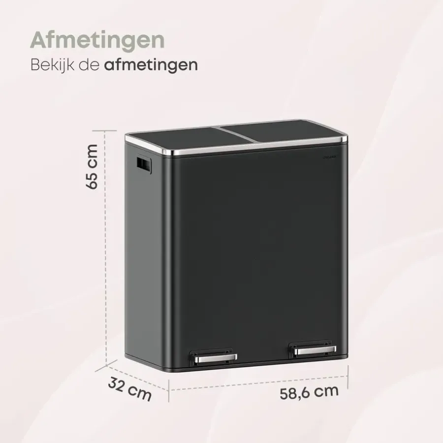 Prullenbakken-O'DADDY O’DADDY Prullenbak 60L - 2 Vakken - Voetbediening - Soft-Close - Zwart