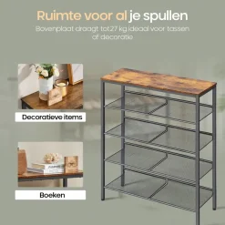 Kledingopbergers-O'DADDY Schoenenrek 5-Laags - Industrieel Design - Bruin Hout/Zwart Metaal