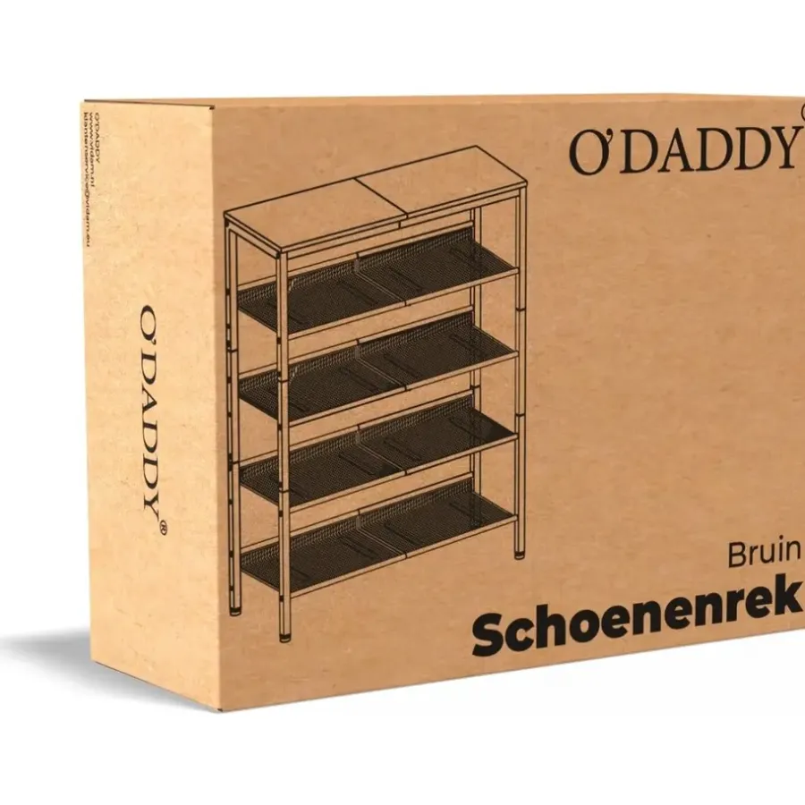 Kledingopbergers-O'DADDY Schoenenrek 5-Laags - Industrieel Design - Bruin Hout/Zwart Metaal