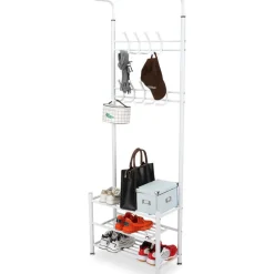 Kapstokken-O'DADDY Staande Kapstok met Schoenenrek - Wit- 66x30x190 cm