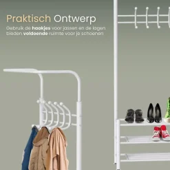 Kapstokken-O'DADDY Staande Kapstok met Schoenenrek - Wit- 66x30x190 cm
