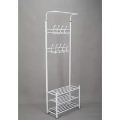 Kapstokken-O'DADDY Staande Kapstok met Schoenenrek - Wit- 66x30x190 cm