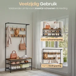 O'DADDY Staande Kapstok met Schoenenrek - 23 Haken - Bruin