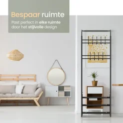 Kapstokken-O'DADDY Staande Kapstok met Schoenenrek - Zwart Metaal