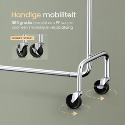 O'DADDY Verstelbaar Kledingrek op Wieltjes - Stabiel tot 130 kg - Zilver