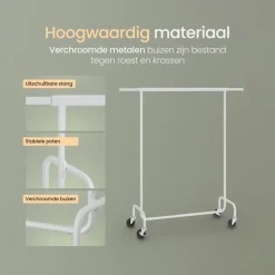 Kledingrekken|Kledingrekken-O'DADDY Verstelbaar Kledingrek op Wielen - 130 Kg Draagvermogen - Roestvrij