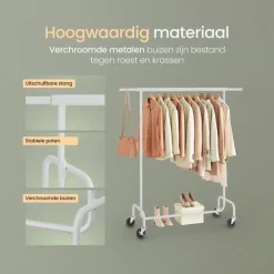 Kledingrekken|Kledingrekken-O'DADDY Verstelbaar Kledingrek op Wielen - 130 Kg Draagvermogen - Roestvrij
