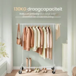 Kledingrekken|Kledingrekken-O'DADDY Verstelbaar Kledingrek op Wielen - 130 Kg Draagvermogen - Roestvrij