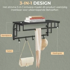 Kapstokken-O'DADDY Wandkapstok met 5 Haken - Zwart/Donkergrijs - 66x30x27 cm