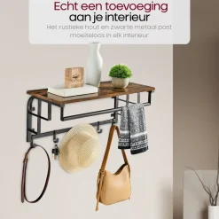 Kapstokken-O'DADDY Wandkapstok met 5 Haken - 66x30x27 cm - Hangend - Bruin