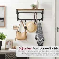 Kapstokken-O'DADDY Wandkapstok met 5 Haken - 66x30x27 cm - Hangend - Bruin