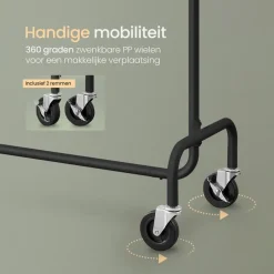 Kledingopbergers|Kledingrekken-O'DADDY O’DADDY® Zwart Kledingrek - Verstelbaar & Stabiel tot 130kg - 4 Grote Wielen